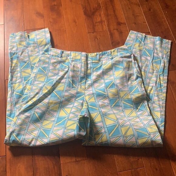 Vintage Talbots Capri pants blue and yellow pattern - Picture 4 of 10
